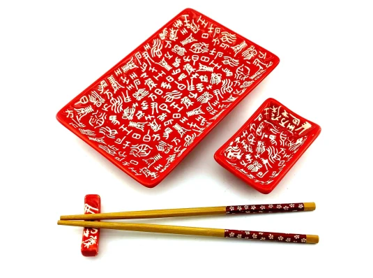 Сервиз для суши «Иероглифы на красном фоне» (28×14 см) (1 персона) J купить в интернет магазине подарков ПраздникШоп