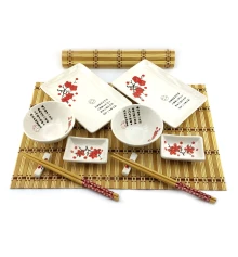 Сервиз для суши «Красная сакура а белом фоне» (2 персоны) (39×27.5×5.5 см) купить в интернет магазине подарков ПраздникШоп