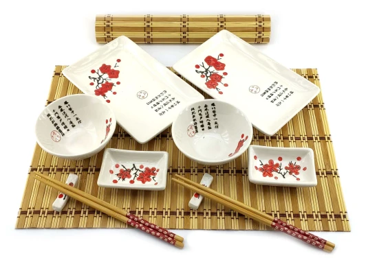 Сервиз для суши «Красная сакура а белом фоне» (2 персоны) (39×27.5×5.5 см) купить в интернет магазине подарков ПраздникШоп