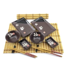 Сервиз для суши «Иероглифы на шоколадном фоне» (2 персоны) (39×27.5×5.5 см) купить в интернет магазине подарков ПраздникШоп