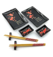 Сервиз для суши «Красная сакура на черном фоне» (2 персоны) (28×28.3×3.5 см) купить в интернет магазине подарков ПраздникШоп