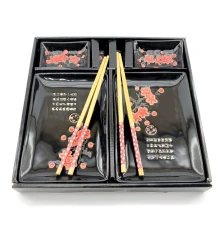 Сервиз для суши «Красная сакура на черном фоне» (2 персоны) (28×28.3×3.5 см) купить в интернет магазине подарков ПраздникШоп