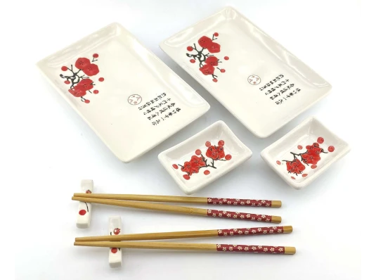 Сервиз для суши «Красная сакура на белом фоне» (2 персоны) (28×28.3×3.5 см) купить в интернет магазине подарков ПраздникШоп