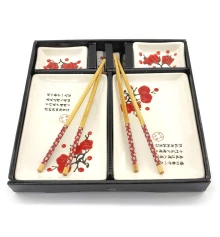 Сервиз для суши «Красная сакура на белом фоне» (2 персоны) (28×28.3×3.5 см) купить в интернет магазине подарков ПраздникШоп