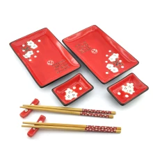 Сервиз для суши «Белая сакура на красном фоне» (2 персоны) (28×28.3×3.5 см) купить в интернет магазине подарков ПраздникШоп