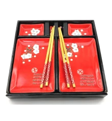 Сервиз для суши «Белая сакура на красном фоне» (2 персоны) (28×28.3×3.5 см) купить в интернет магазине подарков ПраздникШоп