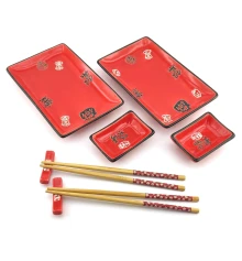 Сервиз для суши «Иероглифы на красном фоне» (2 персоны) (28×28.3×3.5 см) купить в интернет магазине подарков ПраздникШоп