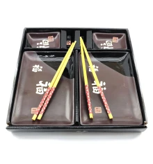 Сервиз для суши «Иероглифы на шоколадном фоне» (2 персоны) (28×28.3×3.5 см) купить в интернет магазине подарков ПраздникШоп