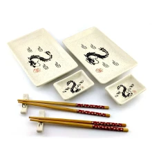 Сервиз для суши «Драконы на белом фоне» (2 персоны) (28×28.3×3.5 см) купить в интернет магазине подарков ПраздникШоп