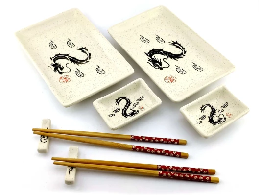 Сервиз для суши «Драконы на белом фоне» (2 персоны) (28×28.3×3.5 см) купить в интернет магазине подарков ПраздникШоп