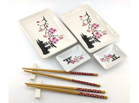 Сервиз для суши «Сакура в цвету» (2 персоны) (28×28.3×3.5 см) купить в интернет магазине подарков ПраздникШоп