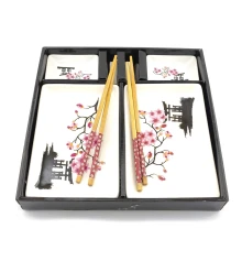 Сервиз для суши «Сакура в цвету» (2 персоны) (28×28.3×3.5 см) купить в интернет магазине подарков ПраздникШоп