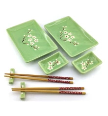 Сервиз для суши «Сакура на зеленом фоне» (2 персоны) (28×28.3×3.5 см) купить в интернет магазине подарков ПраздникШоп