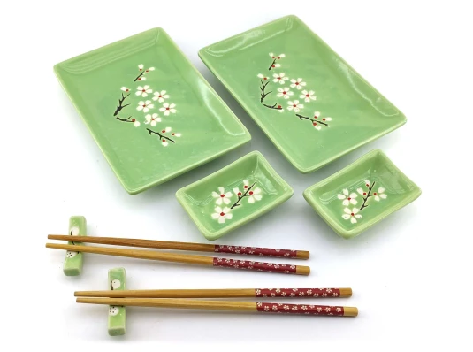 Сервиз для суши «Сакура на зеленом фоне» (2 персоны) (28×28.3×3.5 см) купить в интернет магазине подарков ПраздникШоп