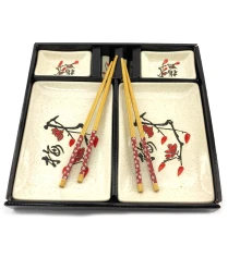 Сервиз для суши «Сакура с иероглифом» (2 персоны) (28×28.3×3.5 см) купить в интернет магазине подарков ПраздникШоп