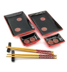 Сервиз для суши «Иероглифы на черном фоне» (2 персоны) (28×28.3×3.5 см) Q купить в интернет магазине подарков ПраздникШоп