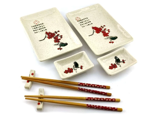 Сервиз для суши «Птица на ветке сакуры» (2 персоны) (28×28.3×3.5 см) купить в интернет магазине подарков ПраздникШоп