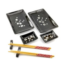 Сервиз для суши «Сакура на черном фоне» (2 персоны) (28×28.3×3.5 см) T купить в интернет магазине подарков ПраздникШоп