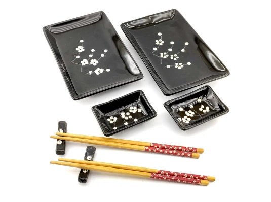 Сервиз для суши «Сакура на черном фоне» (2 персоны) (28×28.3×3.5 см) T купить в интернет магазине подарков ПраздникШоп