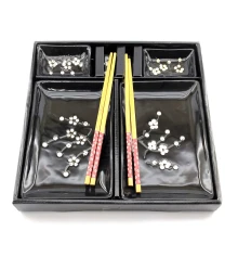 Сервиз для суши «Сакура на черном фоне» (2 персоны) (28×28.3×3.5 см) T купить в интернет магазине подарков ПраздникШоп