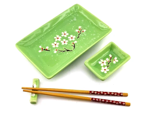 Сервиз для суши «Сакура на зеленом фоне» (28×14 см) (1 персона) N купить в интернет магазине подарков ПраздникШоп