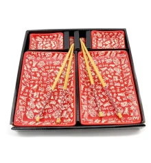 Сервиз для суши «Иероглифы на красном фоне» (2 персоны) (28×28.3×3.5 см) J купить в интернет магазине подарков ПраздникШоп