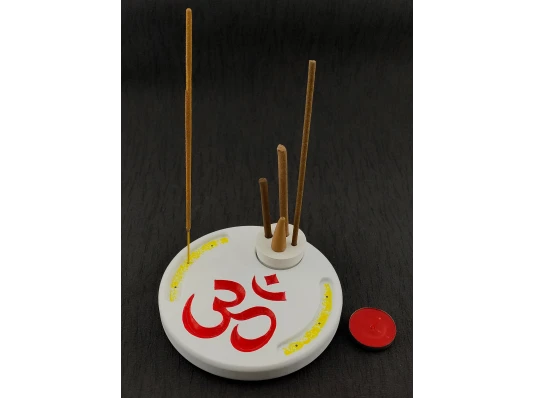 Подставка под благовония белая «Ом» (d14 смh1.8 см) дерево купить в интернет магазине подарков ПраздникШоп