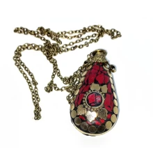 Аромакулон бронзовый инкрустирован латунью и кораллами (5.5×4.5×2 см) купить в интернет магазине подарков ПраздникШоп