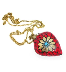 Аромакулон «Солнце» бронзовый инкрустирован бирюзой и кораллами (5.5×4.5×2 см) купить в интернет магазине подарков ПраздникШоп