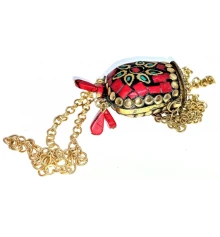 Аромакулон «Сумочка» бронзовый инкрустирован кораллами и бирюзой (5.5×4.5×2 см) купить в интернет магазине подарков ПраздникШоп