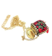 Аромакулон «Сумочка» бронзовый инкрустирован кораллами и бирюзой (5.5×4.5×2 см) купить в интернет магазине подарков ПраздникШоп