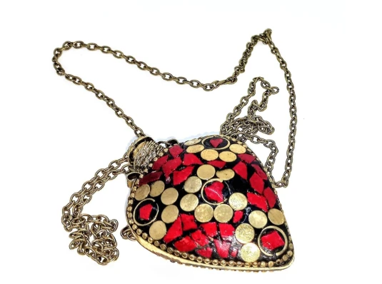 Аромакулон бронзовый инкрустирован бирюзой и кораллами (5.5×4.5×2 см) купить в интернет магазине подарков ПраздникШоп