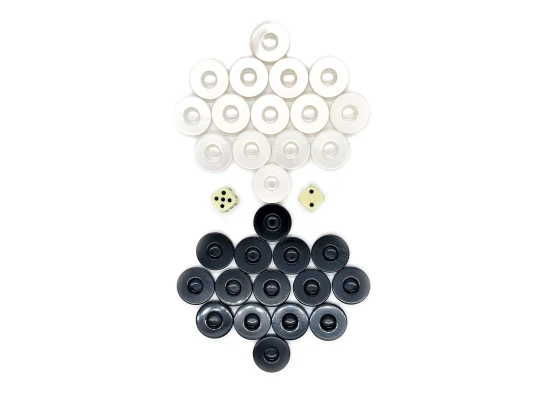 Фишки для нард перламутровые (d-3.6 см) с игральными кубиками в мешочке купить в интернет магазине подарков ПраздникШоп