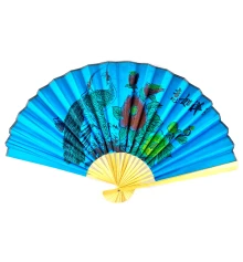 Веер бамбук с шелком «Павлины на синем фоне» купить в интернет магазине подарков ПраздникШоп