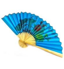 Веер бамбук с шелком «Павлины на синем фоне» купить в интернет магазине подарков ПраздникШоп