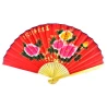 Веер бамбук с шелком «Пионы на красном фоне»