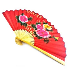 Веер бамбук с шелком «Пионы на красном фоне» купить в интернет магазине подарков ПраздникШоп
