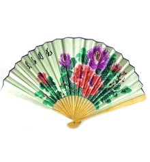 Веер бамбук с шелком «Цветы на бирюзовом фоне» купить в интернет магазине подарков ПраздникШоп