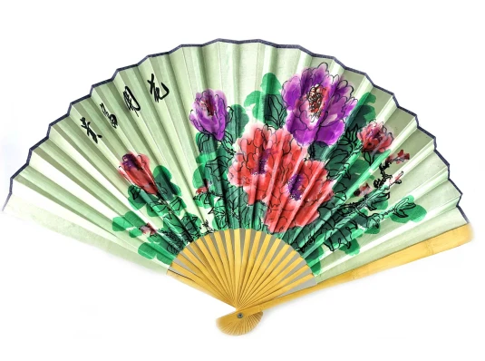 Веер бамбук с шелком «Цветы на бирюзовом фоне» купить в интернет магазине подарков ПраздникШоп