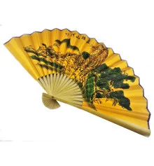 Веер бамбук с шелком «Тигр на золотом фоне» купить в интернет магазине подарков ПраздникШоп