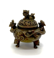 Аромакурительница«Китайский Лев с драконами» для благовоний бронзовая (10×11×11 см) купить в интернет магазине подарков ПраздникШоп