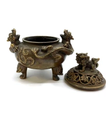 Аромакурительница«Китайский Лев с драконами» для благовоний бронзовая (10×11×11 см) купить в интернет магазине подарков ПраздникШоп