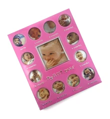 Фоторамка на 13 фото «Альбом новорожденного» розовая (фото 8.5×9 см 5×5 см) (30×25×1.5 см) купить в интернет магазине подарков ПраздникШоп