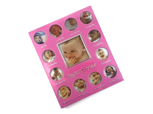 Фоторамка на 13 фото «Альбом новорожденного» розовая (фото 8.5×9 см 5×5 см) (30×25×1.5 см) купить в интернет магазине подарков ПраздникШоп