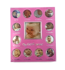 Фоторамка на 13 фото «Альбом новорожденного» розовая (фото 8.5×9 см 5×5 см) (30×25×1.5 см) купить в интернет магазине подарков ПраздникШоп