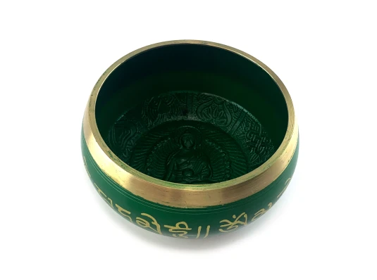 Чаша поющая бронзовая «Будда» зеленая (d-13.8 см h-6.5 см) купить в интернет магазине подарков ПраздникШоп