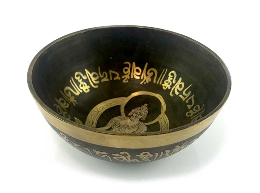 Чаша поющая бронзовая «Будда» зеленая (20.5×19.8×8.7 см) купить в интернет магазине подарков ПраздникШоп