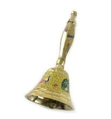 Колокольчик с ручкой с рисунком бронзовый «Павлины на желтом фоне» (18×7.6 см) купить в интернет магазине подарков ПраздникШоп
