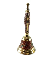 Колокольчик с ручкой с рисунком бронзовый «Павлины на красном фоне» (18×7.6 см) купить в интернет магазине подарков ПраздникШоп