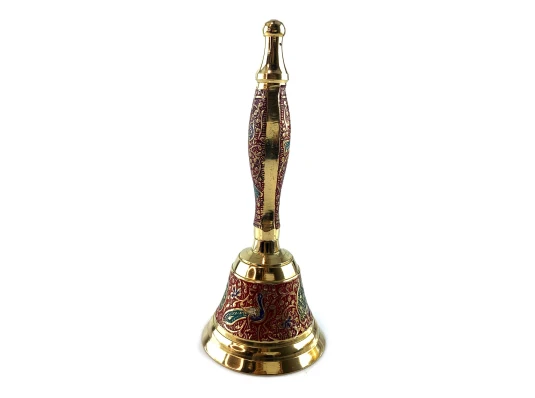 Колокольчик с ручкой с рисунком бронзовый «Павлины на красном фоне» (18×7.6 см) купить в интернет магазине подарков ПраздникШоп